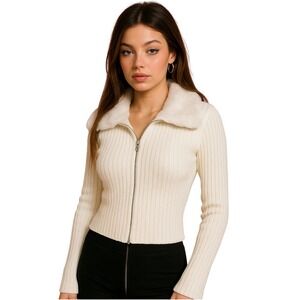 No Boundaries Faux Fur Ribbed Sweater Size M Y2K Baddie Paris Hilton Bratz Doll